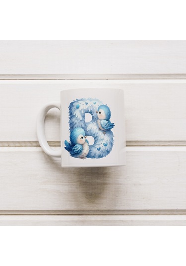 B Harfi Tasarım Bardak, Sevimli Hayvan Temalı Harf Bardağı Beyaz