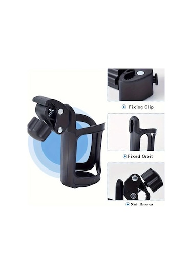 Cordial Siyah Pp Bisiklet Bardak Tutucu 360 Derece Döner Elastik Tutuş Çocuk Arabası Aksesuarı Siyah