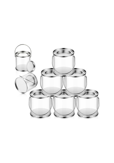 Xurunkeji Metal Kapaklı Ve Saplı Şeffaf Boya Kovası Dekoratif Şeffaf Plastik Kova Saklama Şeffaf Boya Kutusu 8'li Paket