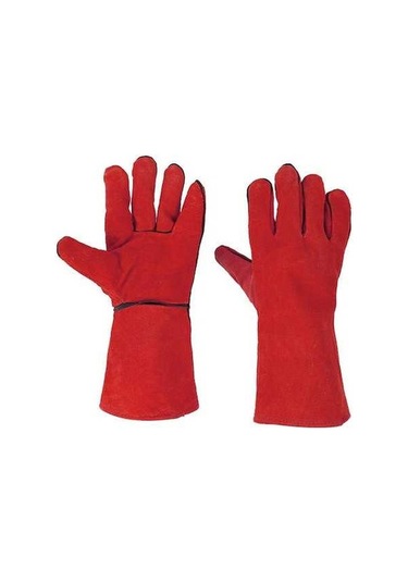 Novahub Ekstra Uzun Kalın Deri Kaynak Eldiveni Kırmızı/sarı