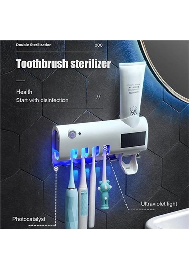 Siyah Otomatik Uv Işık Akıllı Diş Macunu Dispenseri Diş Macunu Sıkacağı Diş Fırçası Sterilizatör Tutucu Siyah