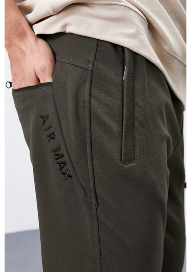 Tommy Life Haki Fermuar Cepli Dar Kalıp Jogger Erkek Eşofman Alt - 84343 Haki