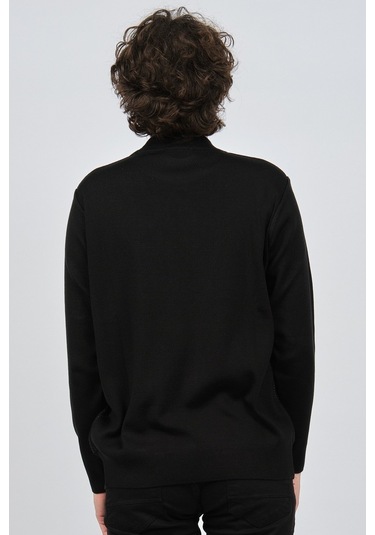 Çizgi Triko Erkek Yarım Balıkçı Çizgi Desenli Kazak 42564234 Siya Siyah