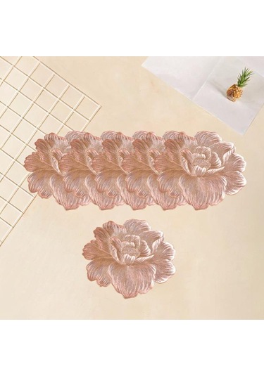 Suntek 6 Adet Çiçek Placemat Pvc Batı Tatil Gül-altın Gül Altın