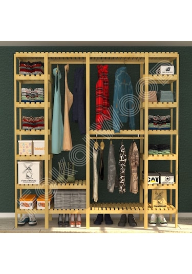 Maya - Açık Ahşap Gardırop Robot Süpürge Kullanımına Uygundur