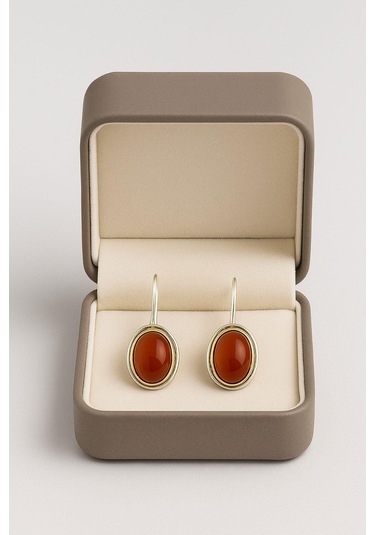 Sarma Serisi Kırmızı Akik Taşlı El İşi Kadın Otantik Gümüş Küpe Gümüş