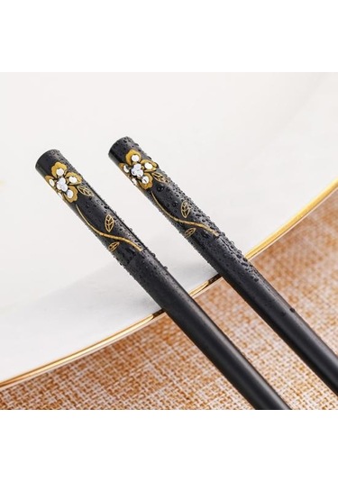 Altın 10 Çift Yemek Çubukları Göz Alıcı Güzel Kaymaz Rahat Kavrama Erişte Yemek Çubukları Altın