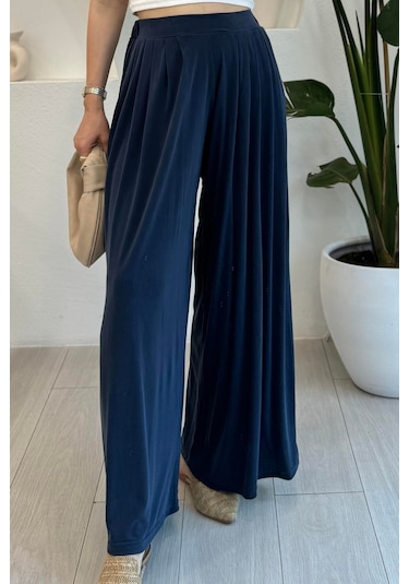 Feela Moda Premium Modal Kumaş Pileli Şalvar Kadın Pantolon 2012 Lacivert
