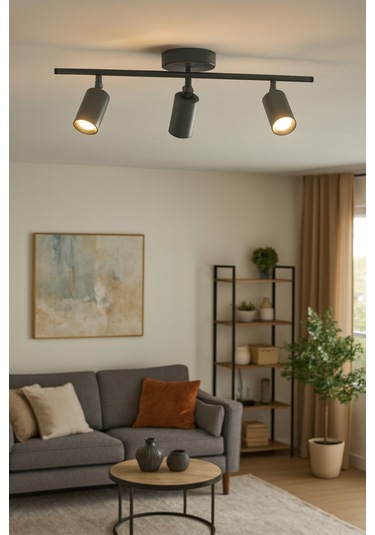 Spoti 3'lü Antrasit Renk Gün Işığı Modern Tasarım Salon - Mutfak - Banyo Spot Ledli Sıralı Avize Antrasit