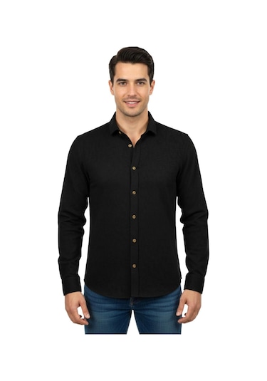 Raymons Erkek Spor Silim Fit Dokuma Gömlek Bgl-st04946 Siyah