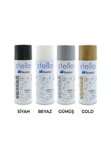 Bianca Stella İnce Mermer Efekt Sprey Boya Siyah 200 Ml 0001 Beyaz