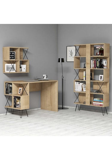 Variant Extra Raflı Çalışma Masası Ve Kitaplık Takımı - Meşe
