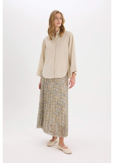 DeFacto Pilise Desenli Şifon Maxi Etek E5454AX25SPGN658 Yeşil