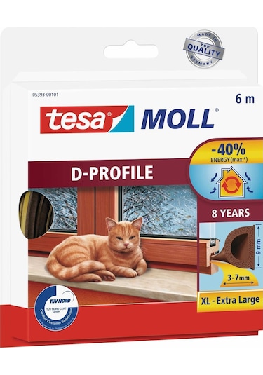 Tesamoll D-profil Kapı Pencere İzolasyon Bandı, Kahverengi, 6m X 9mm X 7mm Diğer