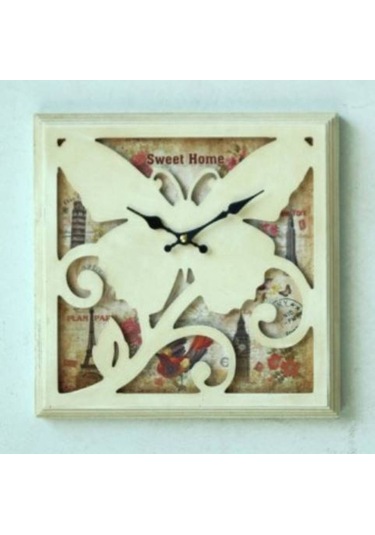 Saatler-MB KARE KELEBEK KABARTMALI TEMALI DUVAR SAATİ-30*30*5,5 C Çok Renkli