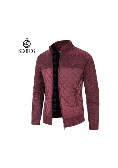 Erkek Kalınlaştırılmış Bol Kesim Hırka Eşkenar Dörtgen Desenli - Kırmızı Kırmızı