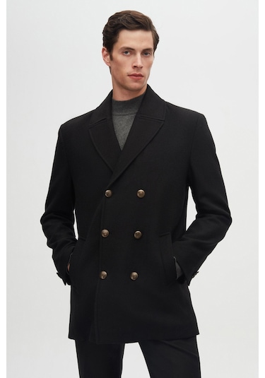 Ds Damat Regular Fit Siyah Kruvaze Denizci Metal Düğme Detaylı Kaşe Kaban 1hf08ort10005 001