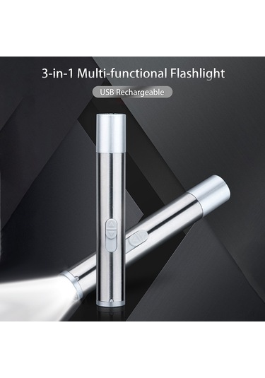 Singree Alüminyum Tıp El Feneri Usb Şarjlı 3 Fonksiyonlu: Beyaz Işık, Infrared Lazer Ve Mor Işık Para Kontrolü Gümüş