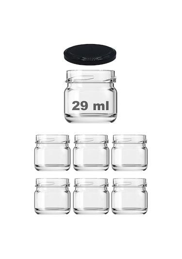 29 Ml Küçük Cam Kavanoz 29 Cc Numune Kavanozu Metal Siyah Kapaklı 6 Adet