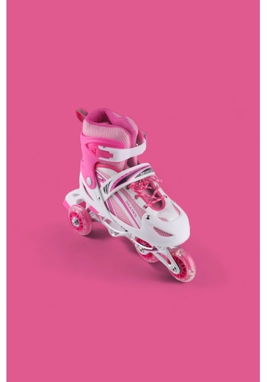 Vadi Pembe Silikon Tekerli Ayarlanabilir Işıklı Paten M 35-38 Hp8136 Pembe - Beyaz