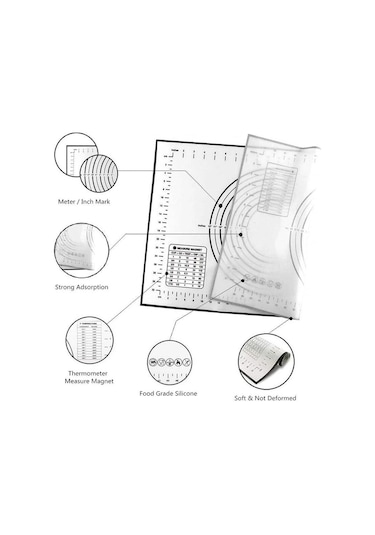 Siyah Fiberglas Silikon Pişirme Mat Büyük Yoğurma Pedi Yapışmaz Yüzey Haddeleme Hamur Mat Ölçekli Mutfak Pişirme Pasta Sayfası 60x50cm