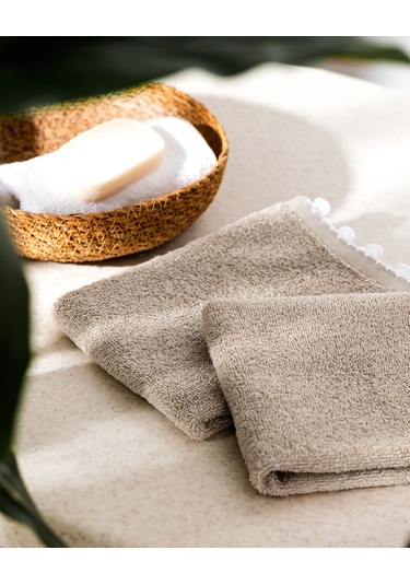 Melly Kroşeli 2'li %100 Pamuk El Havlusu - Bej - 30x40 Cm 8684427204764 Ekru