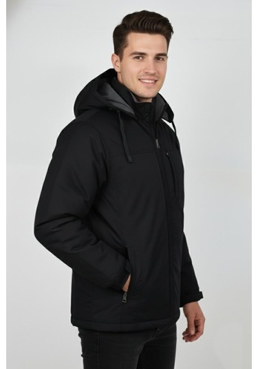 Erkek Büyük Beden Kapüşonlu Mevsimlik Spor Mont 99538 Bbgl-st04877 Siyah