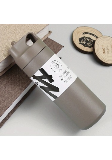 Besthome1 1 Adet Active Tumbler 550ml 19 35oz Gri Paslanmaz Çelik Vakumlu Termos Seyahat Bardağı Pipetli Ve Saplı