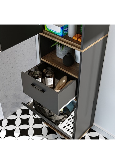 Çamaşır Sepetli Banyo Dolabı, Çok Amaçlı Dolap 45 X 200 Atlantik - Antrasit Çamaşır Sepetli Banyo Dolabı, Çok Amaçlı Dolap 45 X 200 Atlantik - Antrasit