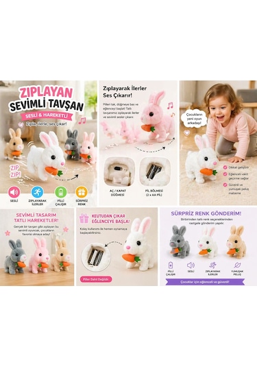Sesli Hareketli Tavşan Oyuncak Zıplayan Peluş Tavşan Havuçlu Diğer