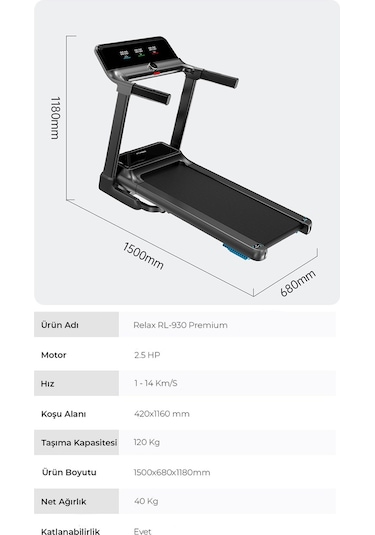 Relax Premium 14 Km Hız Bluetoothlu Uygulama Bağlantılı Katlanabilir Yürüme Ve Koşu Bandı 2.5 Hp Motor