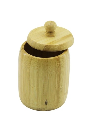 No-8 Ahşap - Bambu Şekerlik Kapaklı Çap: 7.5cm Derinlik: 8.5cm Çok Renkli