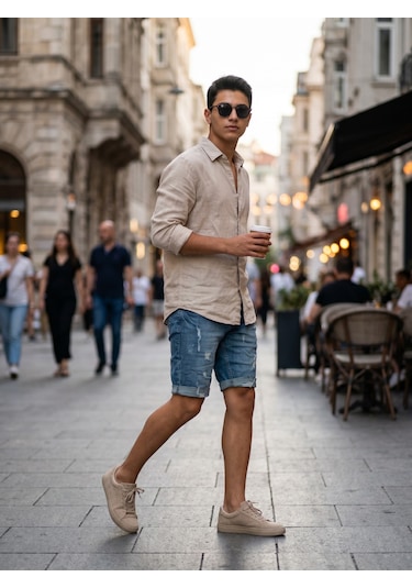 Kaizer Jeans Açık Mavi Lazer Detay Erkek Şort Denim