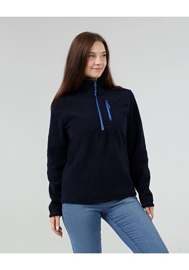Genius Store Yarım Fermuarlı Outdoor Cepli Spor Kadın Polar Lacivert