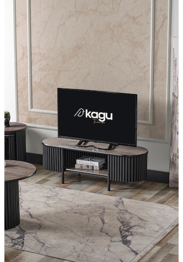 Kagu Boston Serisi Tv Ünitesi Siyah Metal Gri Ahşap