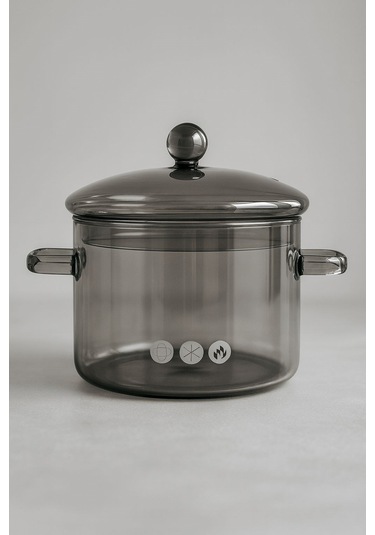 Morponi Borosilikat Cam Tencere 1.9 Lt Füme Şeffaf