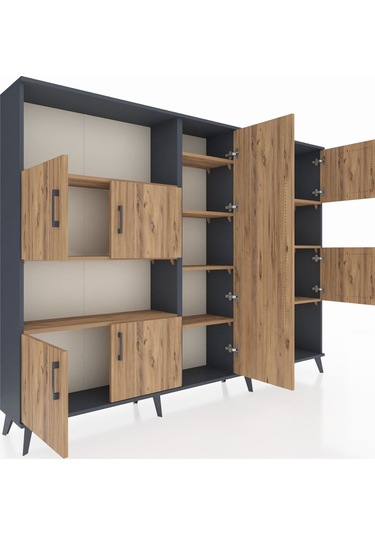 Arges Dolap 10 Raflı 9 Kapaklı 220x30x163 Antrasit-çam Antrasit-çam