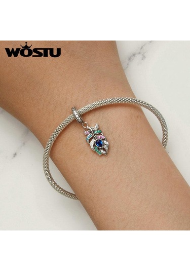 Wostu 925 Ayar Gümüş Tavuskuşu Tüyü Kolye Boncuk Bilezik Dıy Takı İçin Gümüş