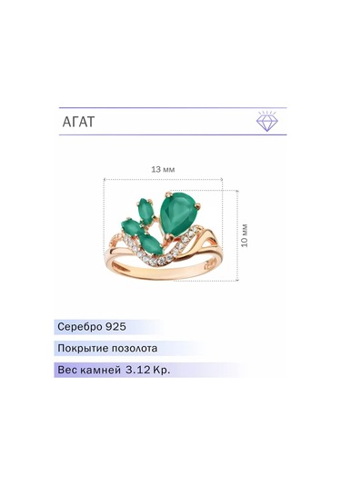 Pavlova Jewelry Doğal Akicili Altın Kaplamalı Gümüş Yüzük 111840807 Yeşil