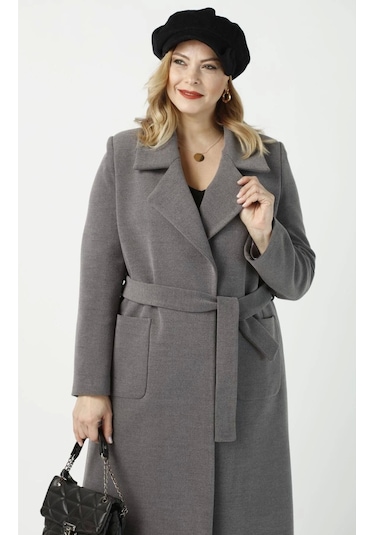 Moda Berray 904 Gri Mono Yaka Torba Cepli Kaşe Kaban Gri