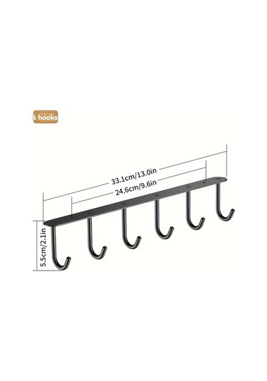 Willowhaven Polychrome Siyah 6 Kancalı Paslanmaz Çelik Kahve Fincanı Askılığı Raf Organizatör Çok Renkli