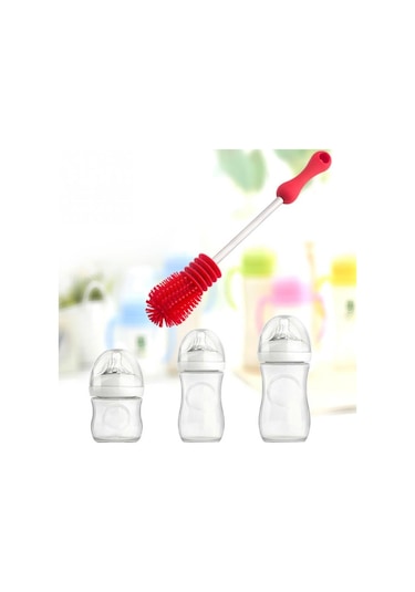 Sones Yıkama Temizleme Döner Saplı Uzun Saplı Fırçalama Biberon Fırçası Kırmızı