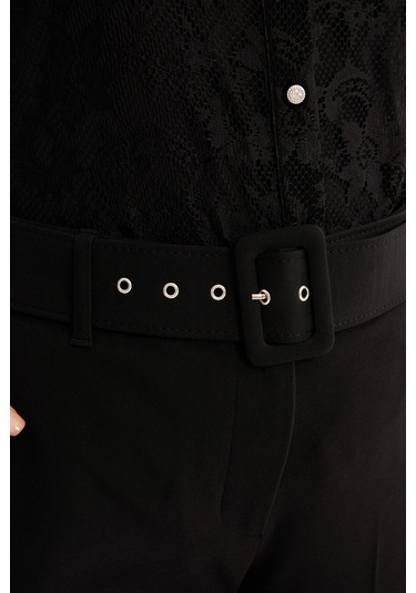 Cep Detaylı Kemerli Klasik Pantolon - Siyah