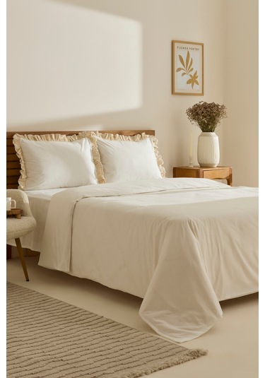 Kaşmir Home Lisa %100 Pamuk Çift Kişilik Nevresim Takımı Offwhite