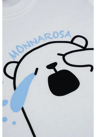 Kız Çocuk Beyaz Monna Rosa Esneyen Ayıcık Detaylı Yazlık Tişört Beyaz