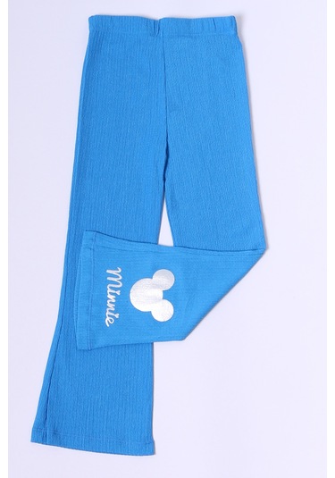 Kız Çocuk Tayt İspanyol Paça Karakter Nakışlı F15 Açık Mavi