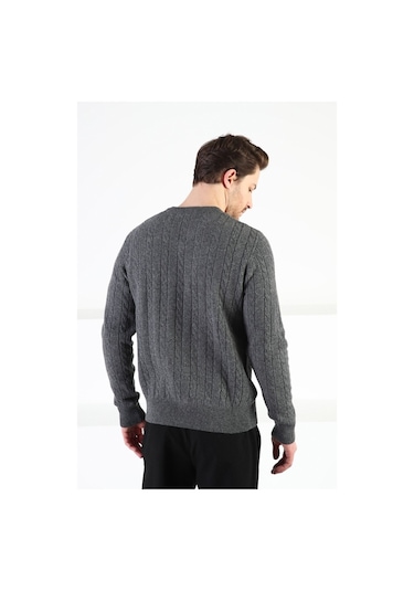 Ferraro Füme V Yaka %100 Kuzu Yünü Erkek Kazak Füme