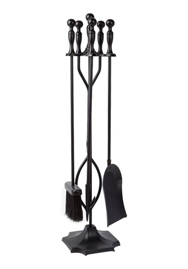 5 Li İthal Siyah Topuz Başlıklı Şömine-soba Maşa Takımı Aksesuar Seti