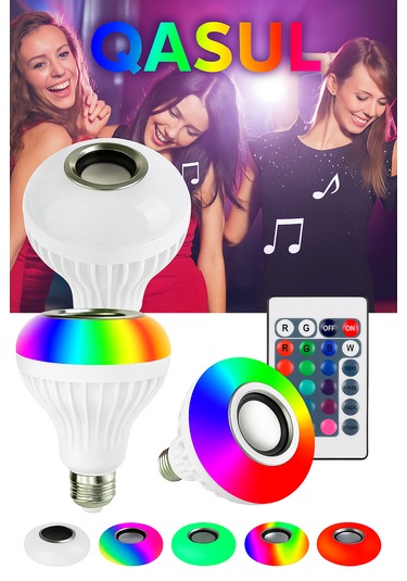 Bluetooth Hoparlörlü, Rgb Led Işıklı Lamba, Uzaktan Kumandalı Beyaz