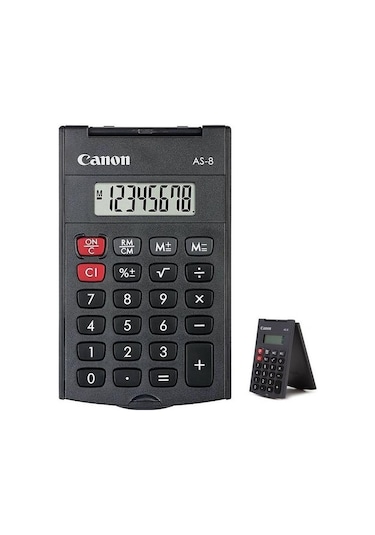 Canon As-8 Siyah 8 Haneli Kapaklı Cep Tipi Hesap Makinesi-151984 Diğer